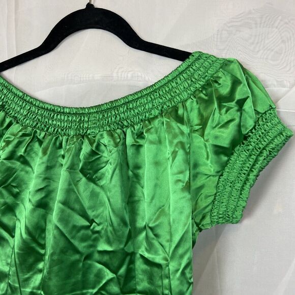 Vintage Charlotte Russe silk button down blouse y2k kelly green small stretch - Picture 7 of 8